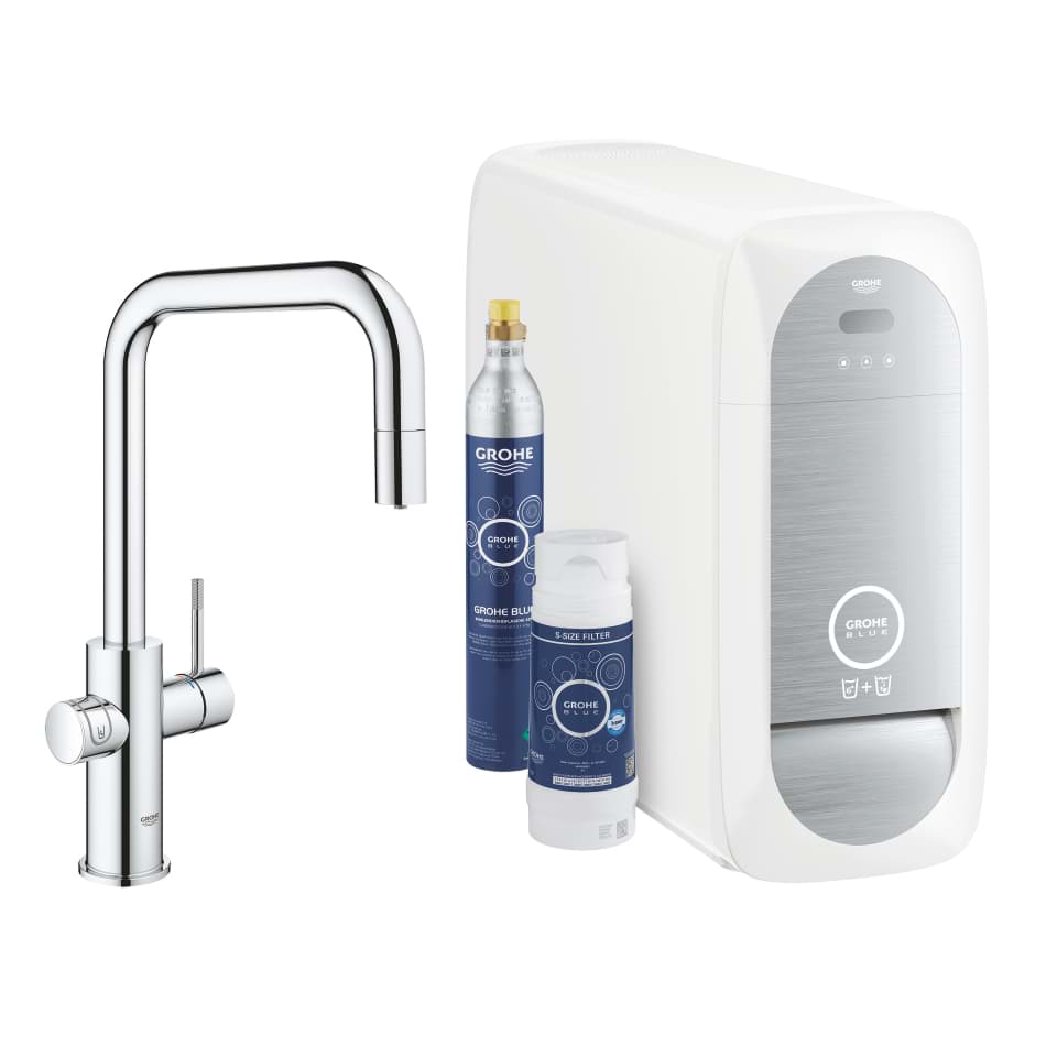 Зображення з  GROHE Blue Home U-spout starter kit with pull-out mousseur хром #31543000