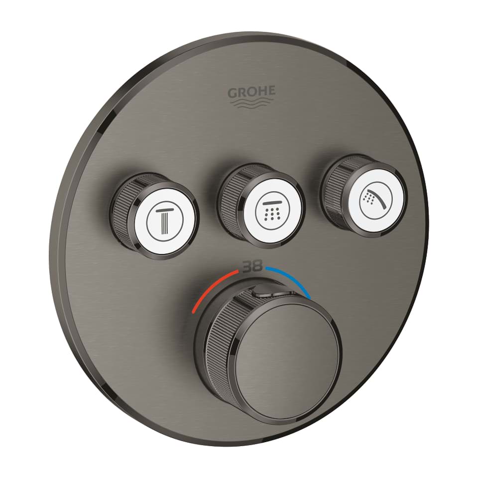 GROHE Grohtherm SmartControl Üç valfli akış kontrollü, ankastre termostatik duş bataryası brushed hard graphite #29121AL0 resmi