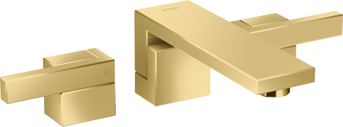 HANSGROHE AXOR Edge 3-Loch Waschtischarmatur Unterputz für Wandmontage mit Auslauf 190 mm und Push-Open Ablaufgarnitur #46060990 - Polished Gold Optic