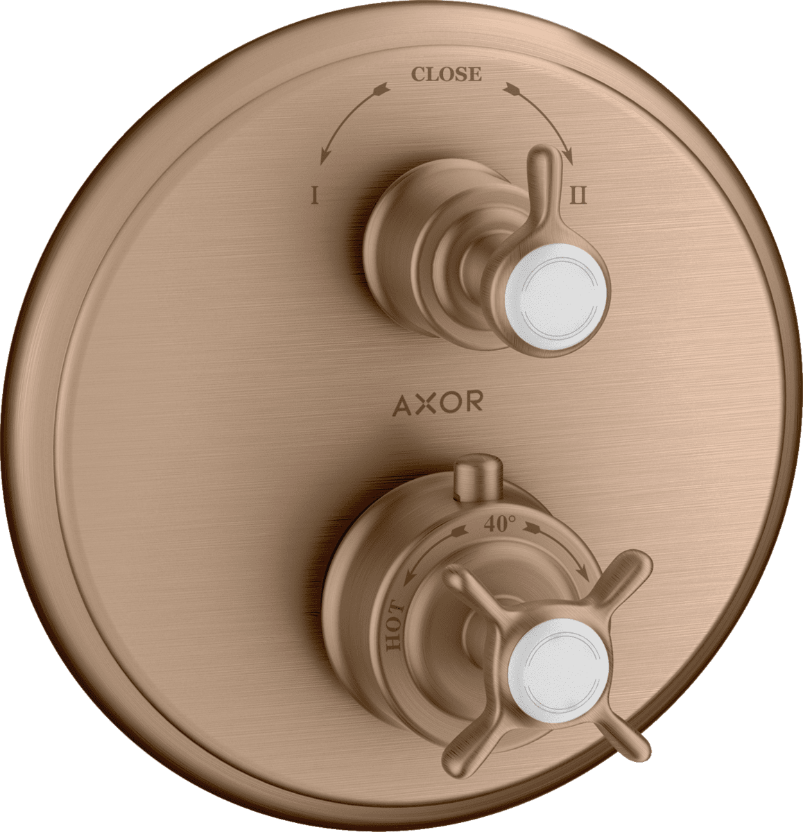 HANSGROHE AXOR Montreux Thermostat Unterputz mit Kreuzgriff und Ab- und Umstellventil #16820310 - Brushed Red Gold