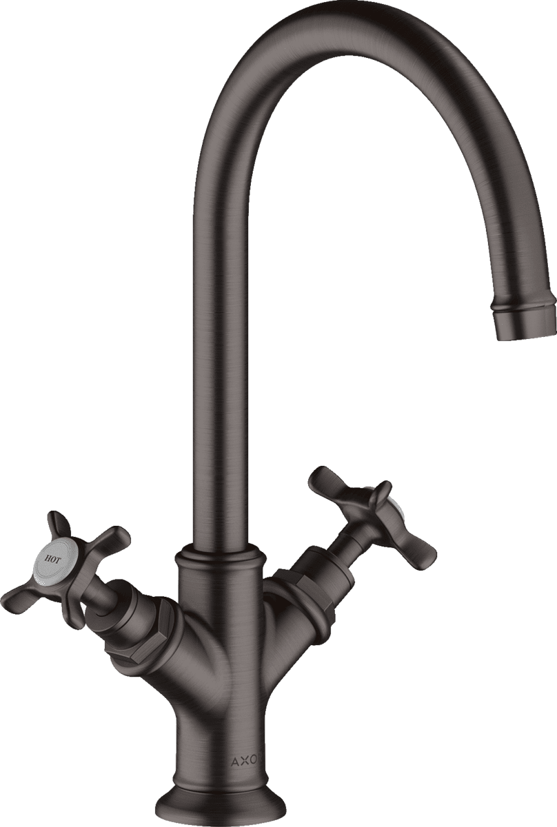 HANSGROHE AXOR Montreux 2-Griff Waschtischarmatur 210 mit Kreuzgriffen und Ablaufgarnitur #16506340 - Brushed Black Chrome