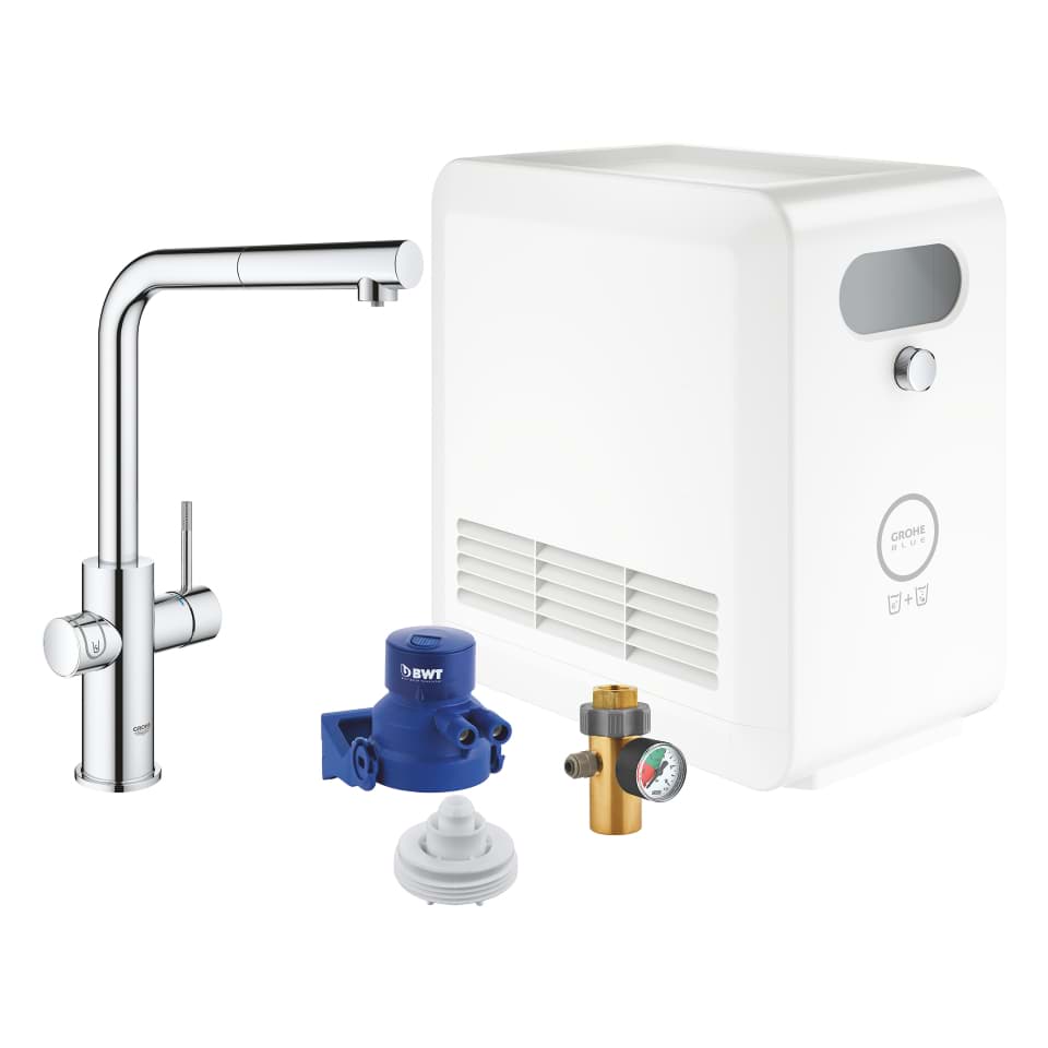 GROHE Blue Professional L-Auslauf Set mit herausziehbarem Mousseurauslauf #31326002 - chrom