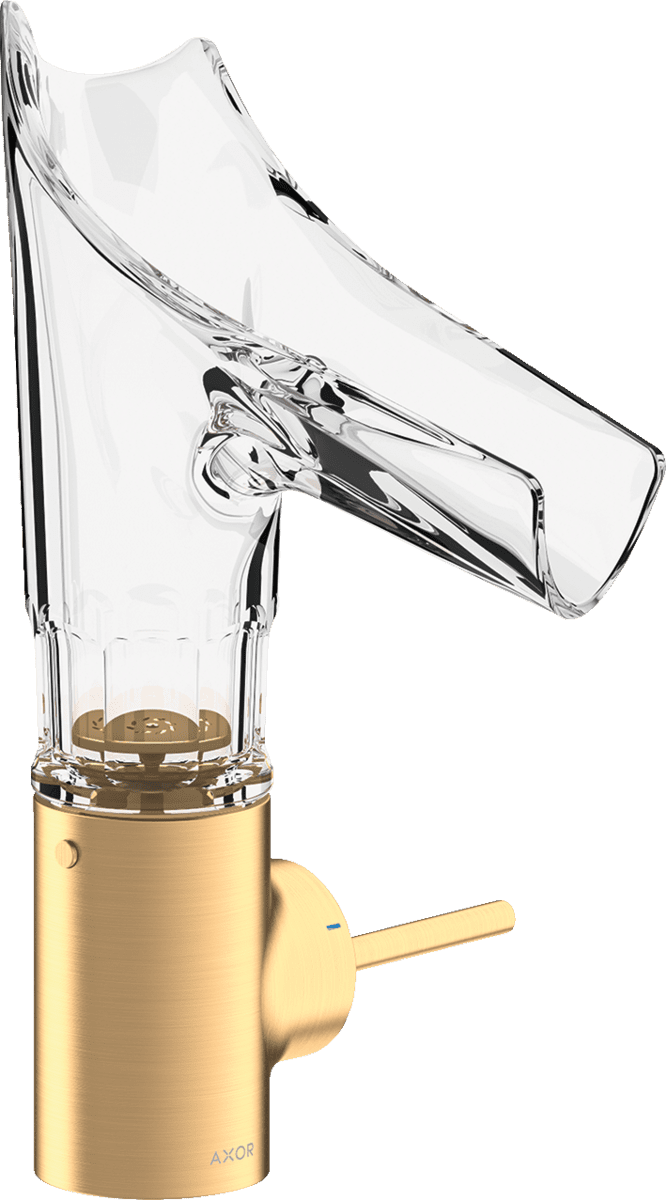 Picture of HANSGROHE AXOR Starck V Single lever basin mixer 140 with glass spout and waste set - bevel cut #12123950 - Brushed Brass
