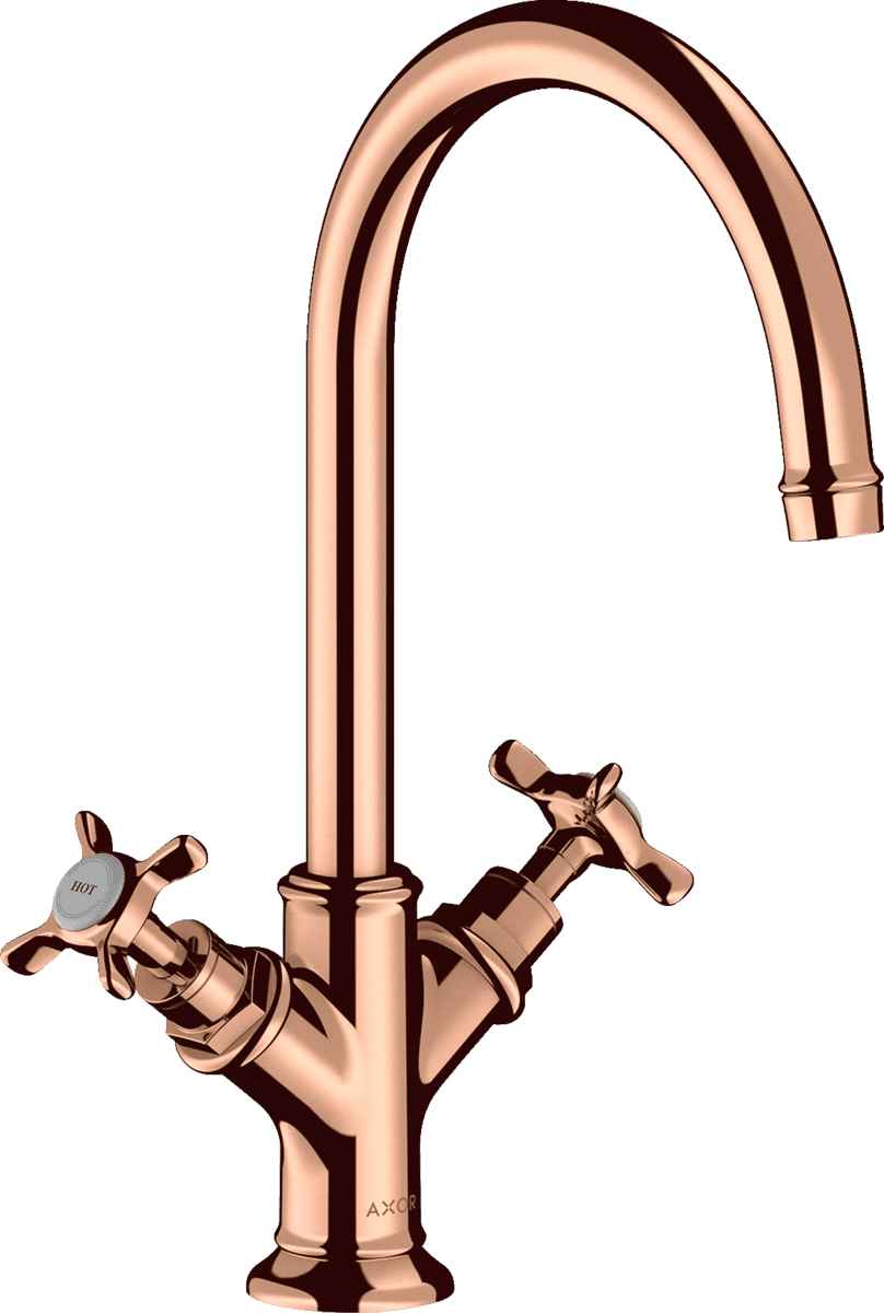 HANSGROHE AXOR Montreux 2-Griff Waschtischarmatur 210 mit Kreuzgriffen und Ablaufgarnitur #16506300 - Polished Red Gold