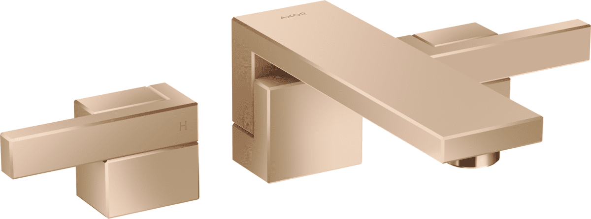 HANSGROHE AXOR Edge 3-Loch Waschtischarmatur Unterputz für Wandmontage mit Auslauf 190 mm und Push-Open Ablaufgarnitur #46060300 - Polished Red Gold