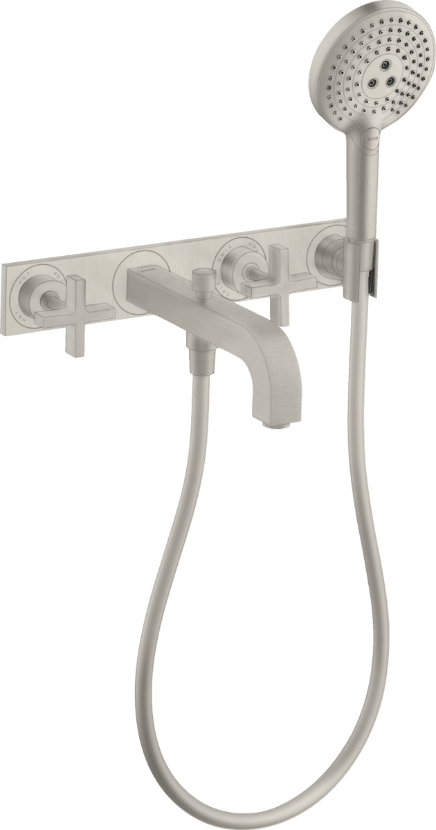 HANSGROHE AXOR Citterio 3-Delikli banyo bataryası, ankastre, duvara monte artı volan ve plaka ile #39441800 - Paslanmaz Çelik Optik resmi