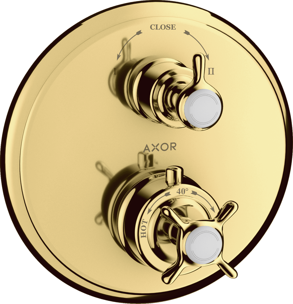 HANSGROHE AXOR Montreux Thermostat Unterputz mit Kreuzgriff und Ab- und Umstellventil #16820990 - Polished Gold Optic