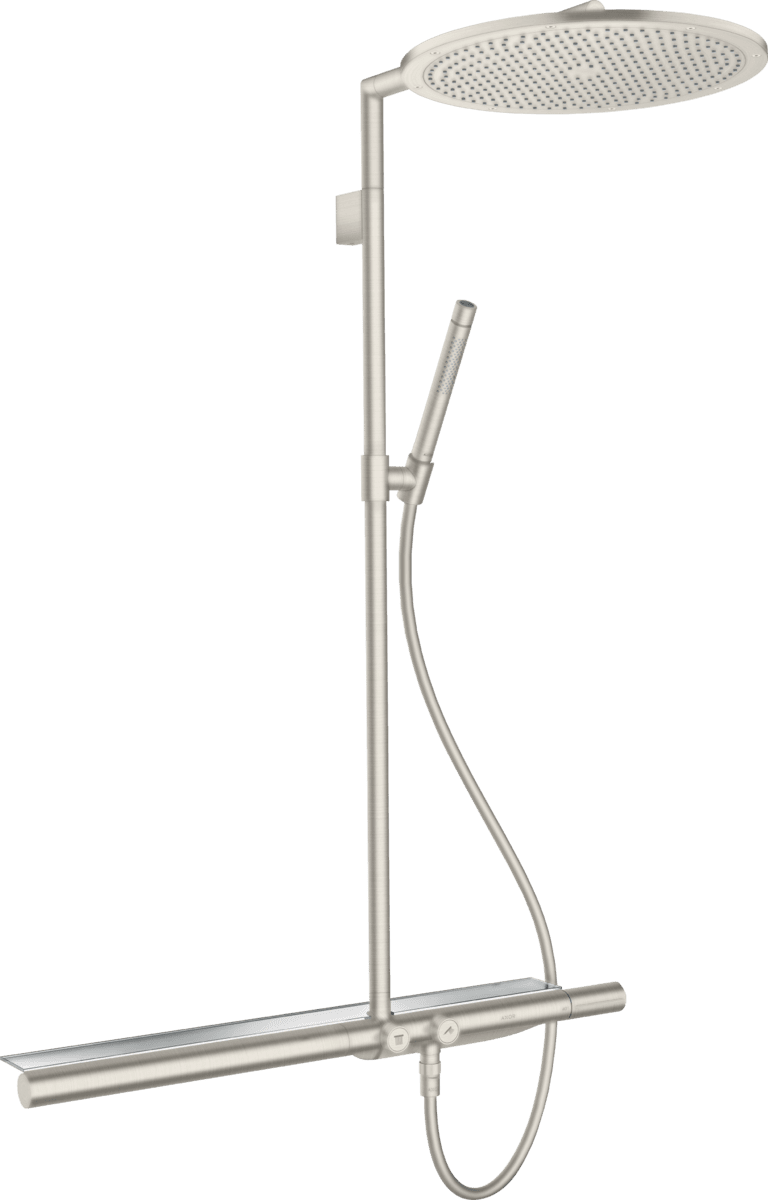Picture of HANSGROHE AXOR ShowerSolutions Showerpipe with thermostat 800 and overhead shower 350 1jet #27984800 - Stainless Steel Optic
