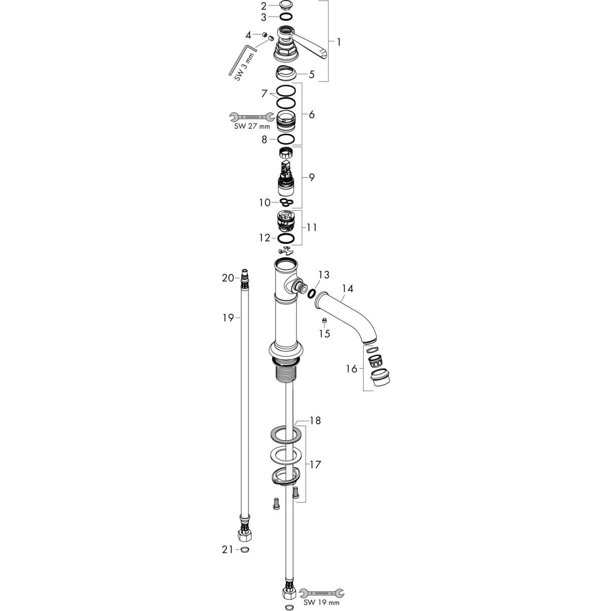 εικόνα του HANSGROHE AXOR Montreux Single lever basin mixer 100 with lever handle and waste set Chrome 16516000