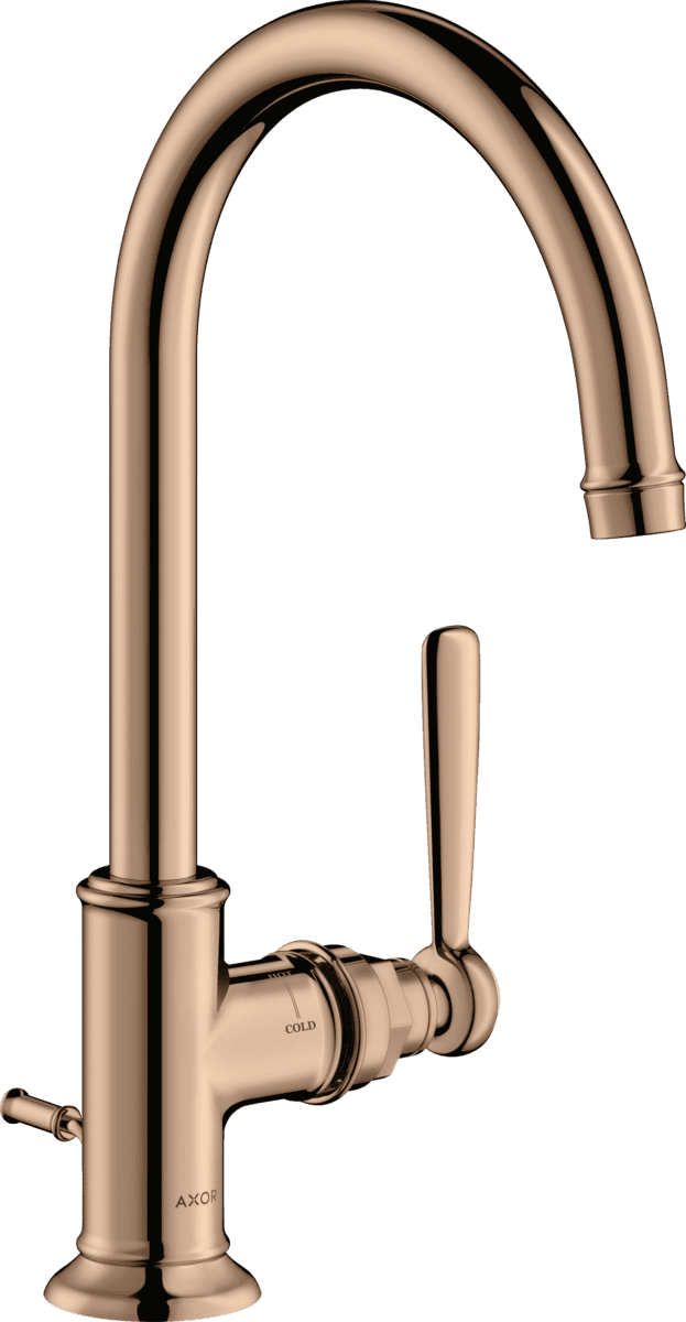 Picture of HANSGROHE AXOR Montreux Single lever basin mixer 210 with lever handle and pop-up waste set #16517300 - Polished Red Gold