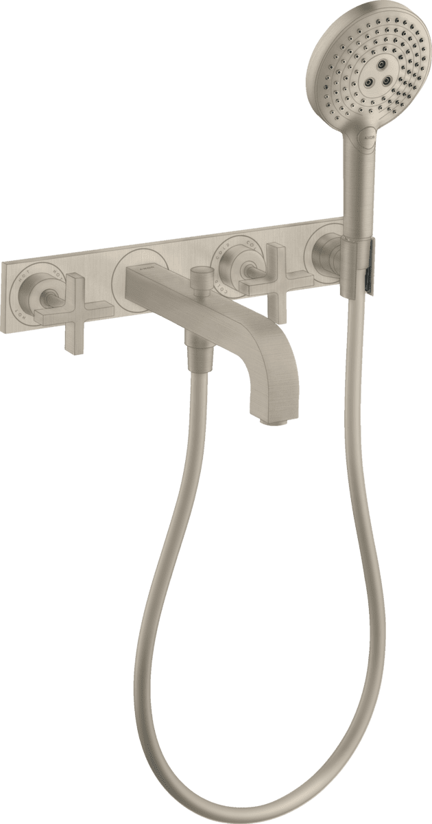 HANSGROHE AXOR Citterio 3-Delikli banyo bataryası, ankastre, duvara monte artı volan ve plaka ile #39441820 - Mat Nikel resmi