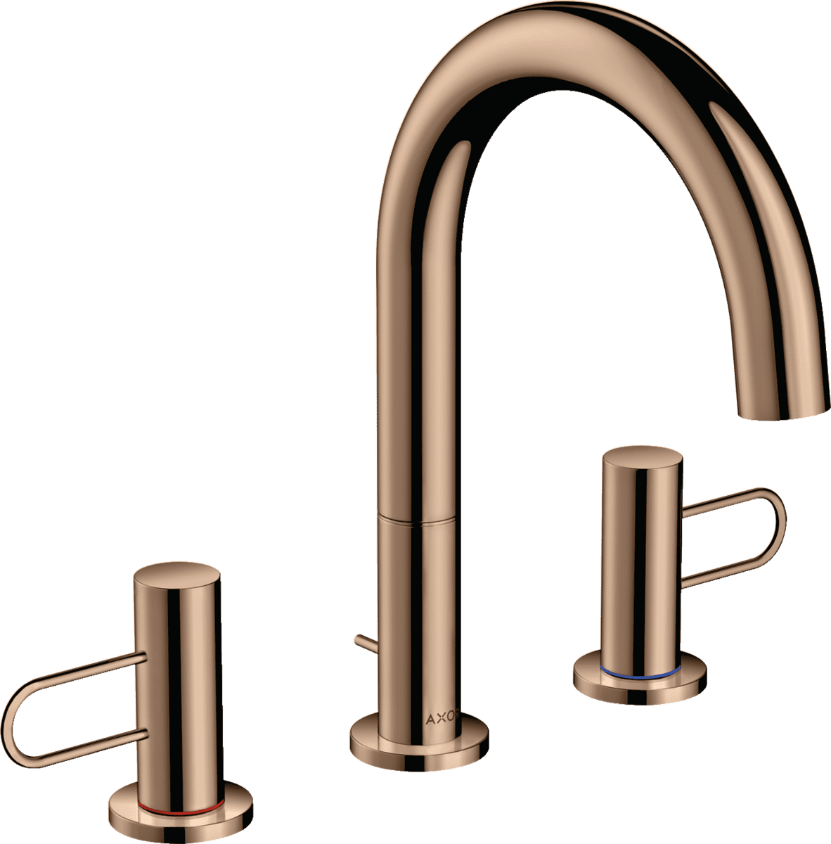 HANSGROHE AXOR Uno 3-Loch Waschtischarmatur 160 mit Bügelgriffen und Zugstangen-Ablaufgarnitur #38054300 - Polished Red Gold