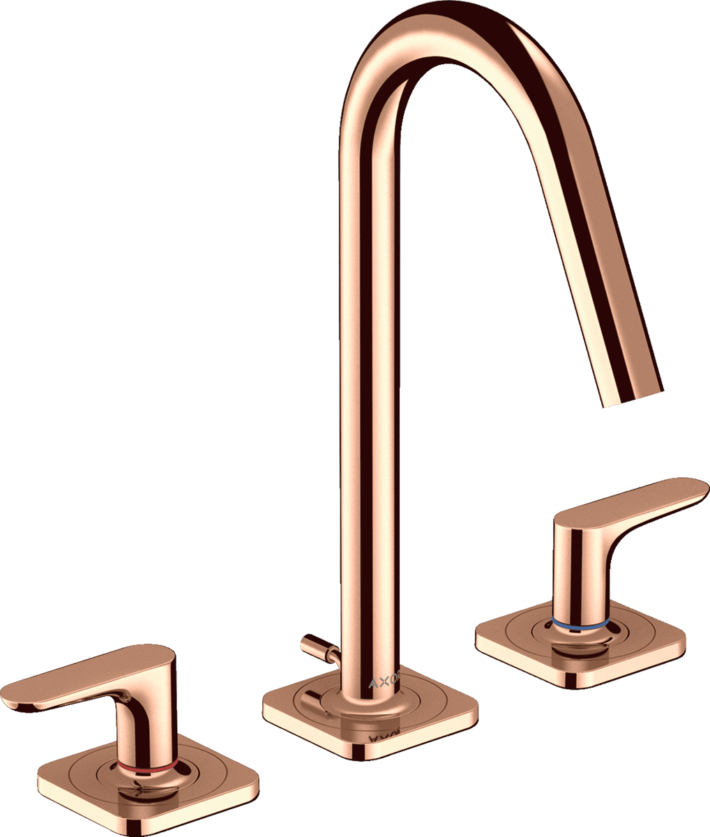 Picture of HANSGROHE AXOR Citterio M 3-hole basin mixer 160 with lever handles, escutcheons and pop-up waste set #34133300 - Polished Red Gold