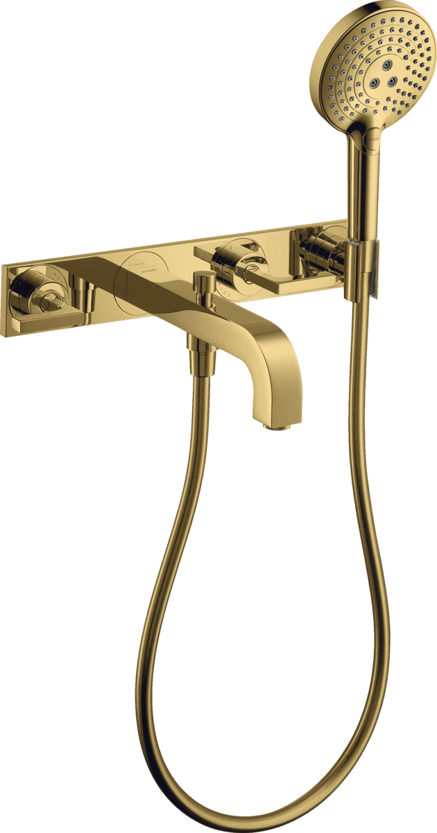 HANSGROHE AXOR Citterio 3-Loch Wannenarmatur Unterputz für Wandmontage mit Hebelgriffen und Platte #39442990 - Polished Gold Optic