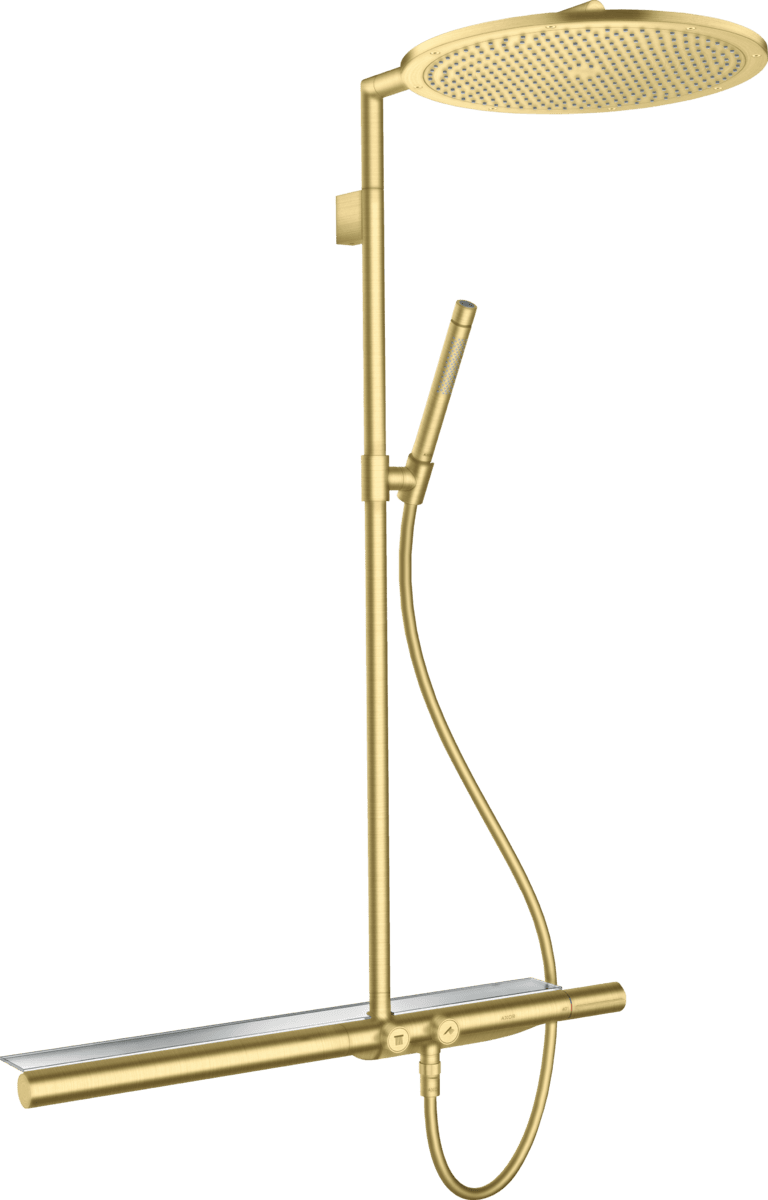 HANSGROHE AXOR ShowerSolutions Showerpipe mit Thermostat 800 und Kopfbrause 350 1jet #27984950 - Brushed Brass