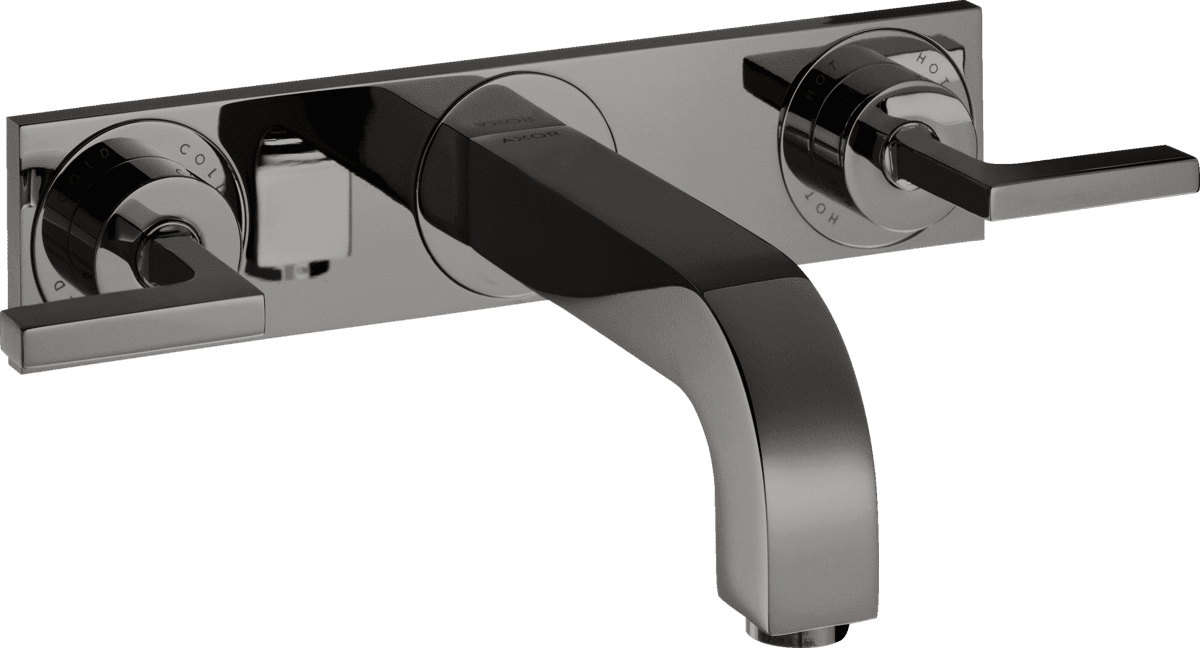 HANSGROHE AXOR Citterio 3-Loch Waschtischarmatur Unterputz für Wandmontage mit Auslauf 226 mm, Hebelgriffen und Platte #39148330 - Polished Black Chrome