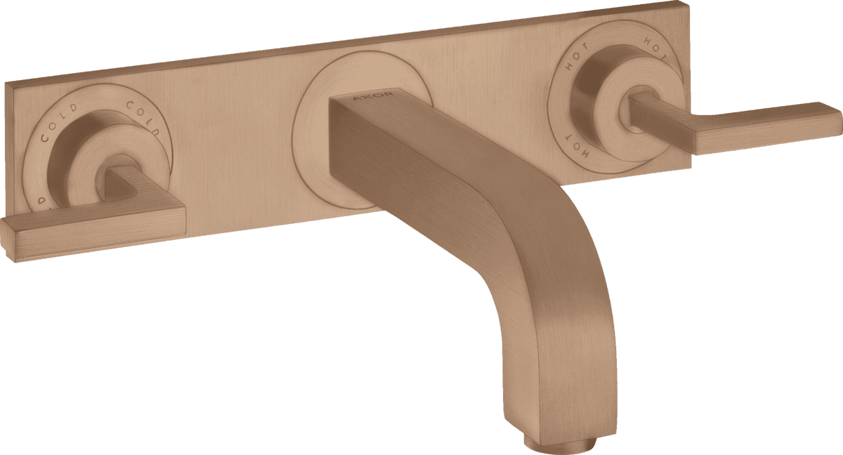 HANSGROHE AXOR Citterio 3-Loch Waschtischarmatur Unterputz für Wandmontage mit Auslauf 226 mm, Hebelgriffen und Platte #39148310 - Brushed Red Gold