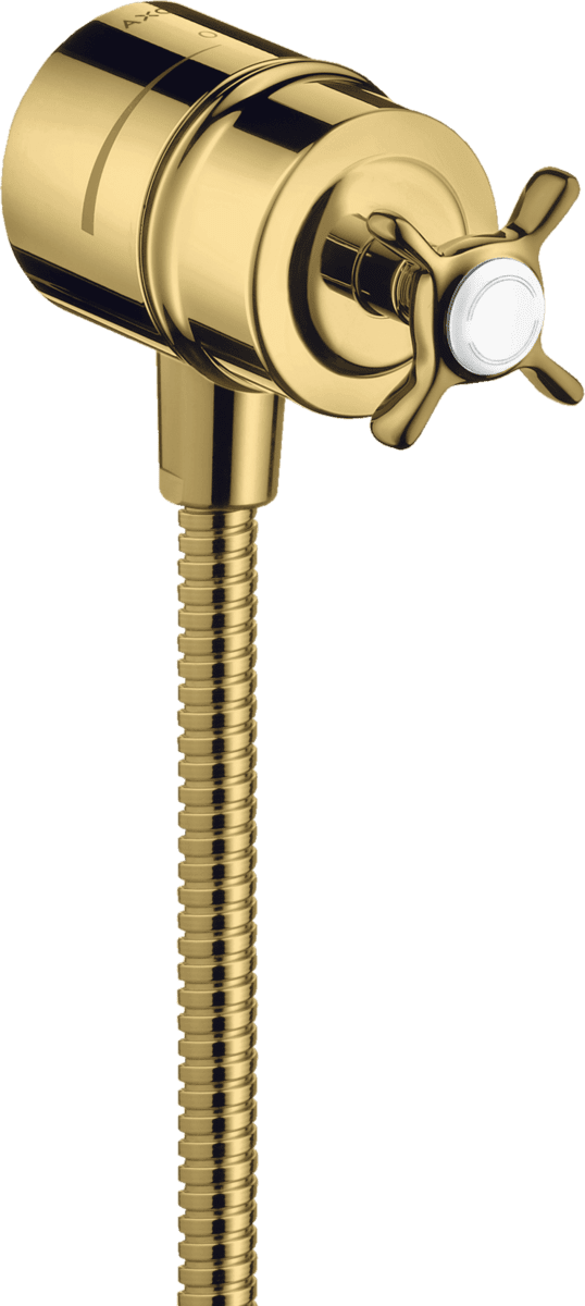 HANSGROHE AXOR Montreux Wandanschluss Stop mit Rückflussverhinderer, Absperrventil und Kreuzgriff #16882990 - Polished Gold Optic