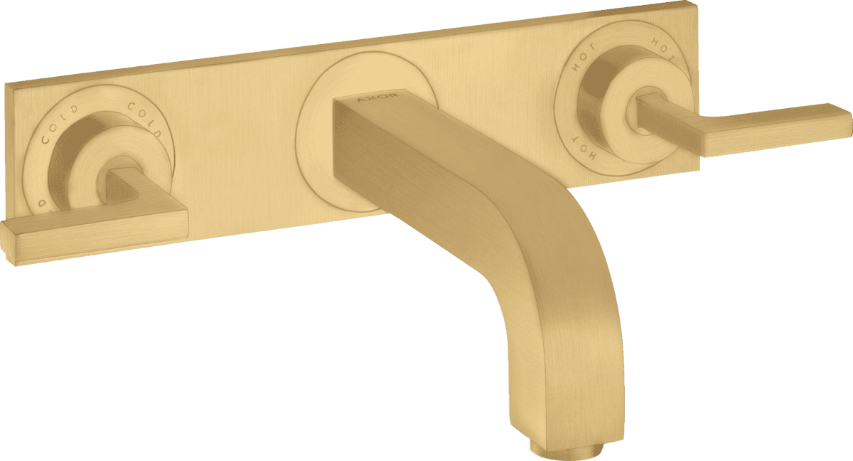 HANSGROHE AXOR Citterio 3-Loch Waschtischarmatur Unterputz für Wandmontage mit Auslauf 226 mm, Hebelgriffen und Platte #39148250 - Brushed Gold Optic