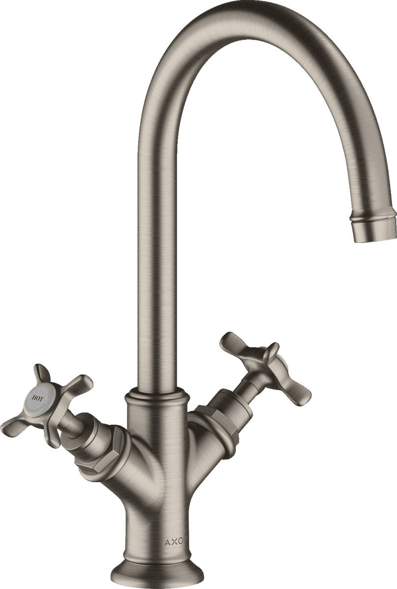 HANSGROHE AXOR Montreux 2-Griff Waschtischarmatur 210 mit Kreuzgriffen und Ablaufgarnitur #16506800 - Edelstahl Optic