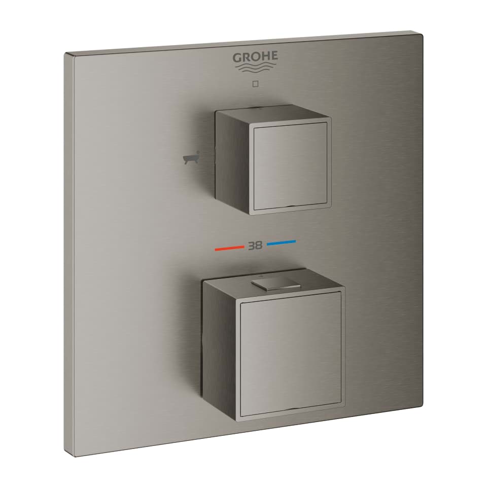 GROHE Grohtherm Cube Çift yönlü ankastre termostatik banyo bataryası brushed hard graphite #24155AL0 resmi