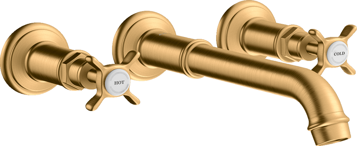 HANSGROHE AXOR Montreux 3-Loch Waschtischarmatur Unterputz für Wandmontage mit Auslauf 165 - 225 mm und Kreuzgriffen #16532950 - Brushed Brass