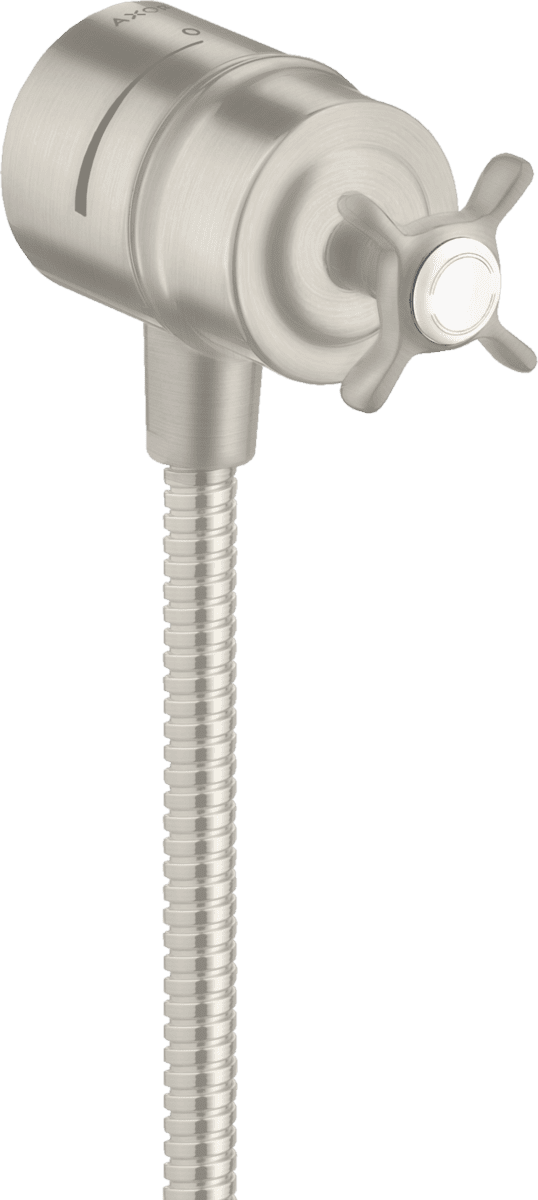 HANSGROHE AXOR Montreux Wandanschluss Stop mit Rückflussverhinderer, Absperrventil und Kreuzgriff #16882800 - Edelstahl Optic