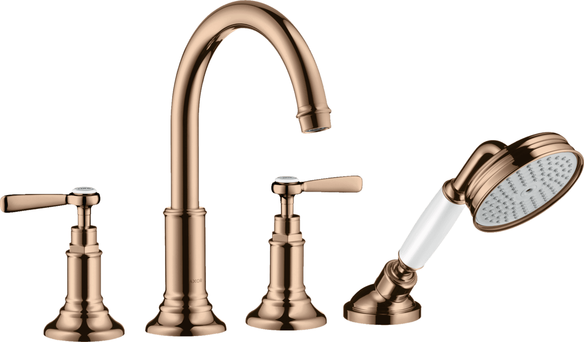 HANSGROHE AXOR Montreux 4-Loch Fliesenrandarmatur mit Hebelgriffen #16554300 - Polished Red Gold