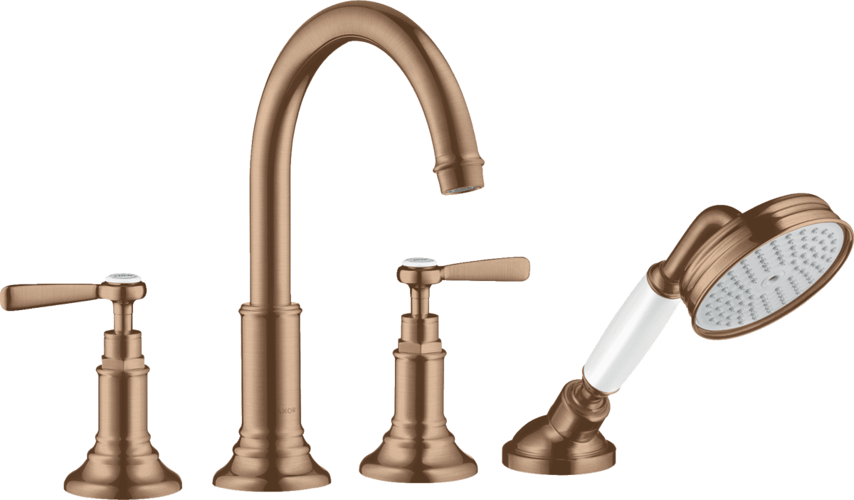 HANSGROHE AXOR Montreux 4-Loch Fliesenrandarmatur mit Hebelgriffen #16554310 - Brushed Red Gold