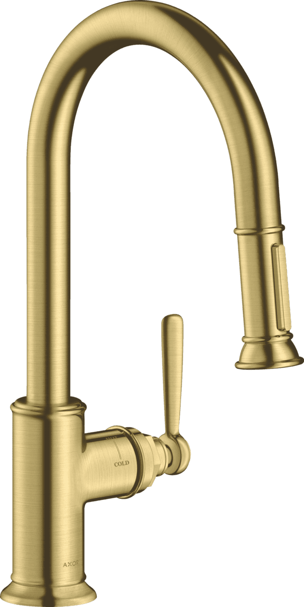 Зображення з  HANSGROHE AXOR Montreux Single lever kitchen mixer 180 with pull-out spray #16581950 - Brushed Brass