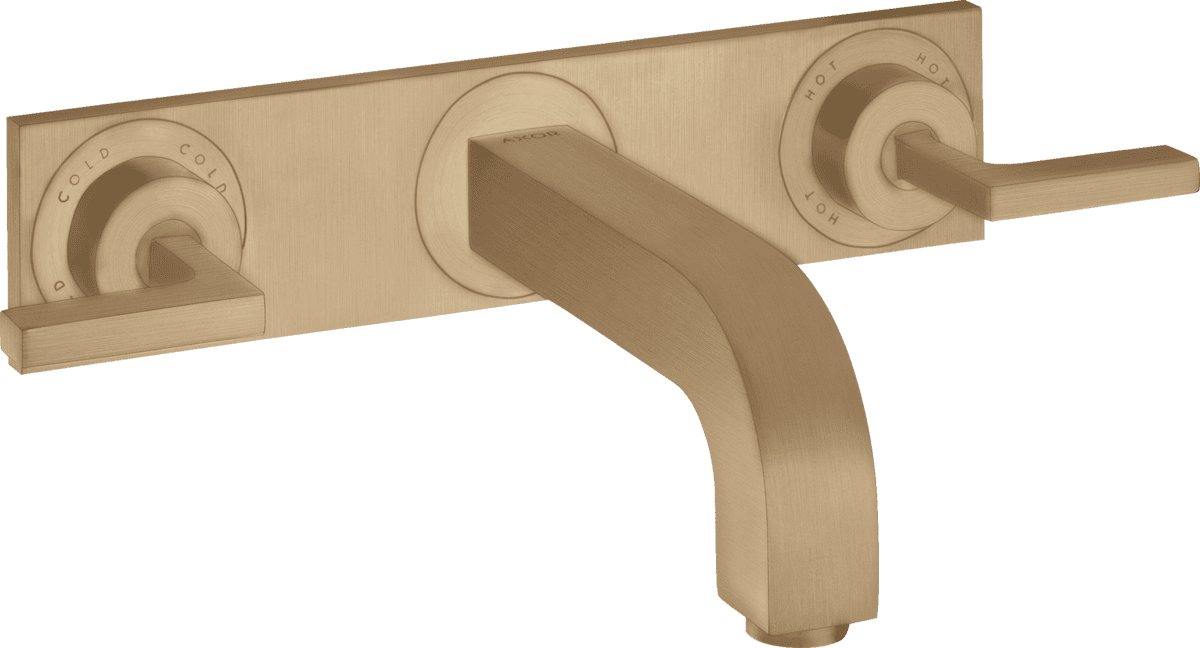 HANSGROHE AXOR Citterio 3-Loch Waschtischarmatur Unterputz für Wandmontage mit Auslauf 226 mm, Hebelgriffen und Platte #39148140 - Brushed Bronze