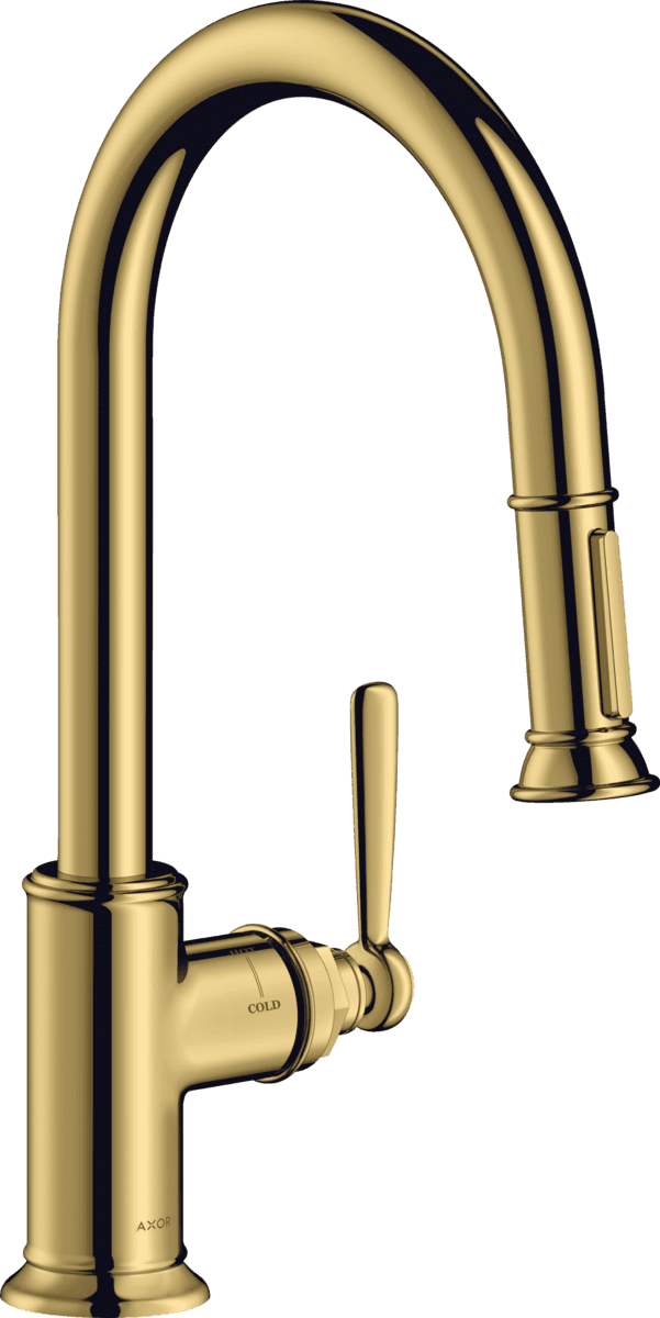 Зображення з  HANSGROHE AXOR Montreux Single lever kitchen mixer 180 with pull-out spray Polished Gold Optic 16581990