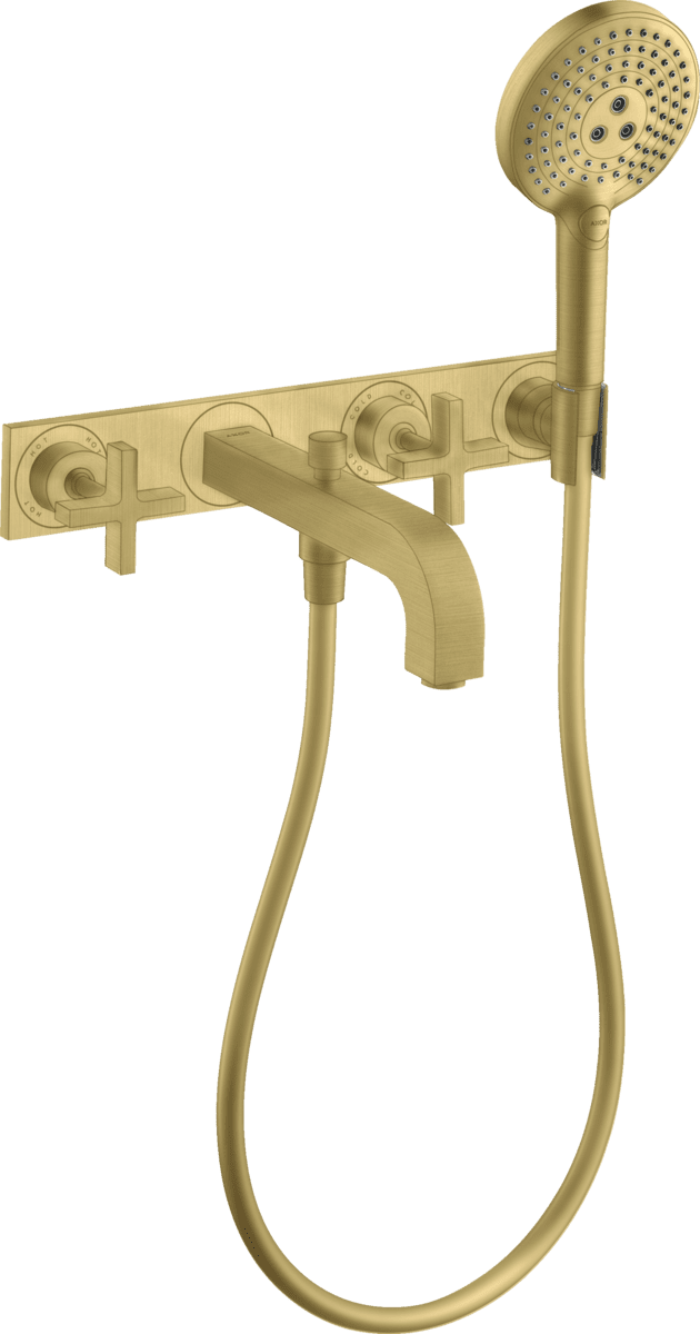 HANSGROHE AXOR Citterio 3-Delikli banyo bataryası, ankastre, duvara monte artı volan ve plaka ile #39441950 - Mat Pirinç resmi