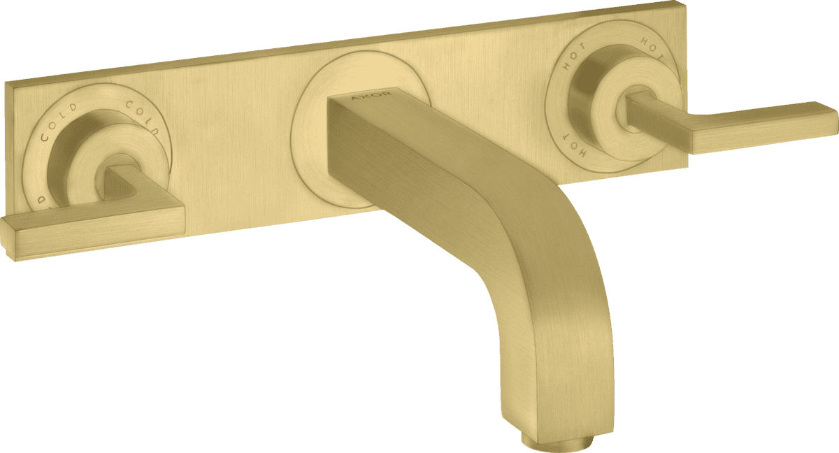 HANSGROHE AXOR Citterio 3-Loch Waschtischarmatur Unterputz für Wandmontage mit Auslauf 226 mm, Hebelgriffen und Platte #39148950 - Brushed Brass
