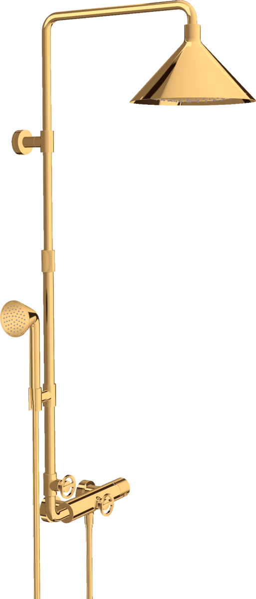 Зображення з  HANSGROHE AXOR Showers/Front Showerpipe with thermostat and overhead shower 240 2jet #26020990 - Polished Gold Optic