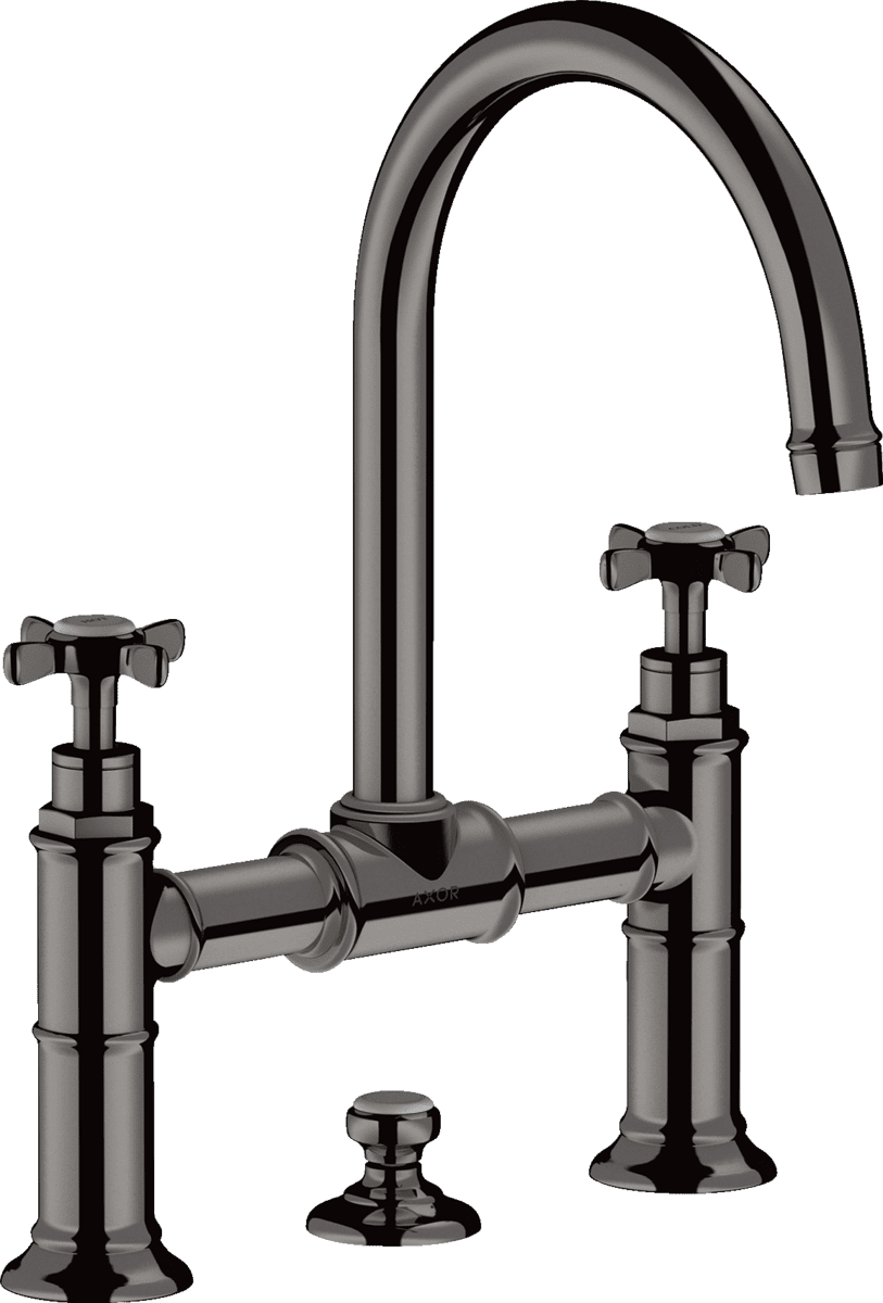 HANSGROHE AXOR Montreux 2-Griff Waschtischarmatur 220 mit Kreuzgriffen und Zugstangen-Ablaufgarnitur #16510330 - Polished Black Chrome