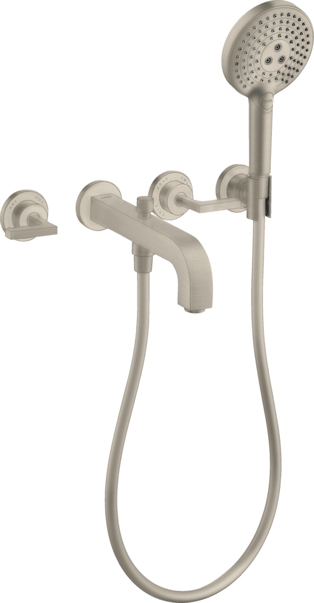 HANSGROHE AXOR Citterio 3-Loch Wannenarmatur Unterputz für Wandmontage mit Hebelgriffen und Rosetten #39448820 - Brushed Nickel