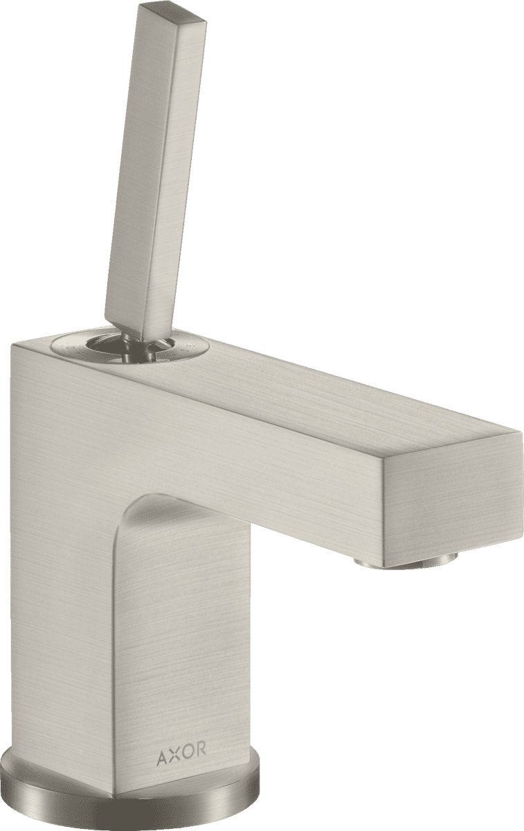 HANSGROHE AXOR Citterio Einhebel-Waschtischmischer 80 mit Pingriff für Handwaschbecken mit Zugstangen-Ablaufgarnitur #39015800 - Edelstahl Optic