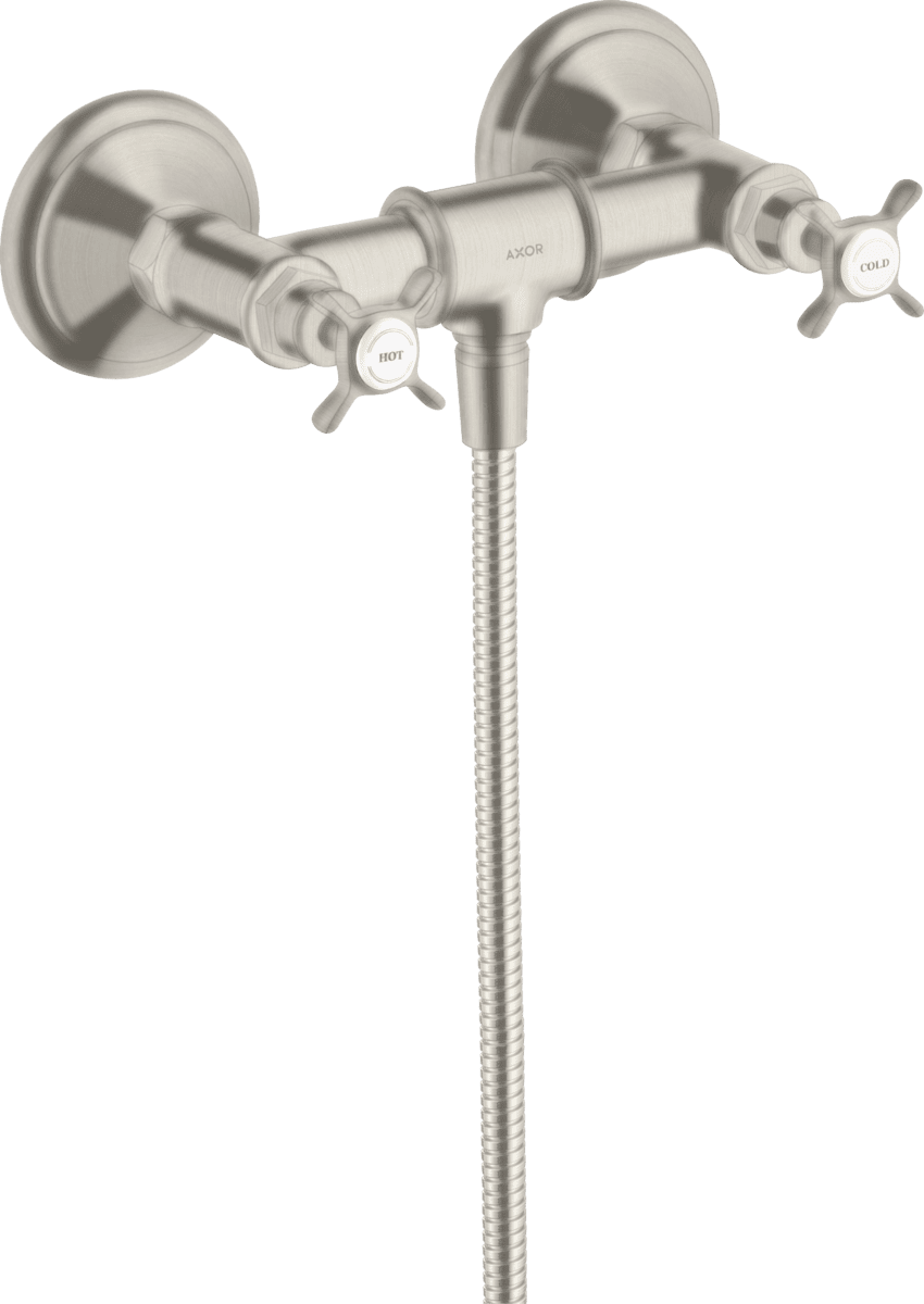 HANSGROHE AXOR Montreux 2-Griff Brausearmatur Aufputz mit Kreuzgriffen #16560800 - Edelstahl Optic