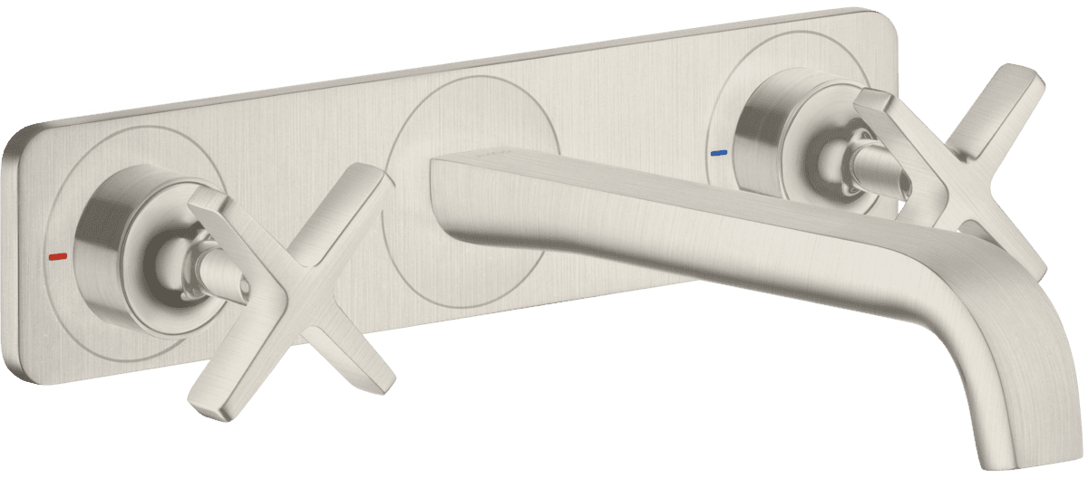 HANSGROHE AXOR Citterio E 3-delikli lavabo bataryası ankastre duvara monte, 220 mm gaga ve plaka ile #36115800 - Paslanmaz Çelik Optik resmi