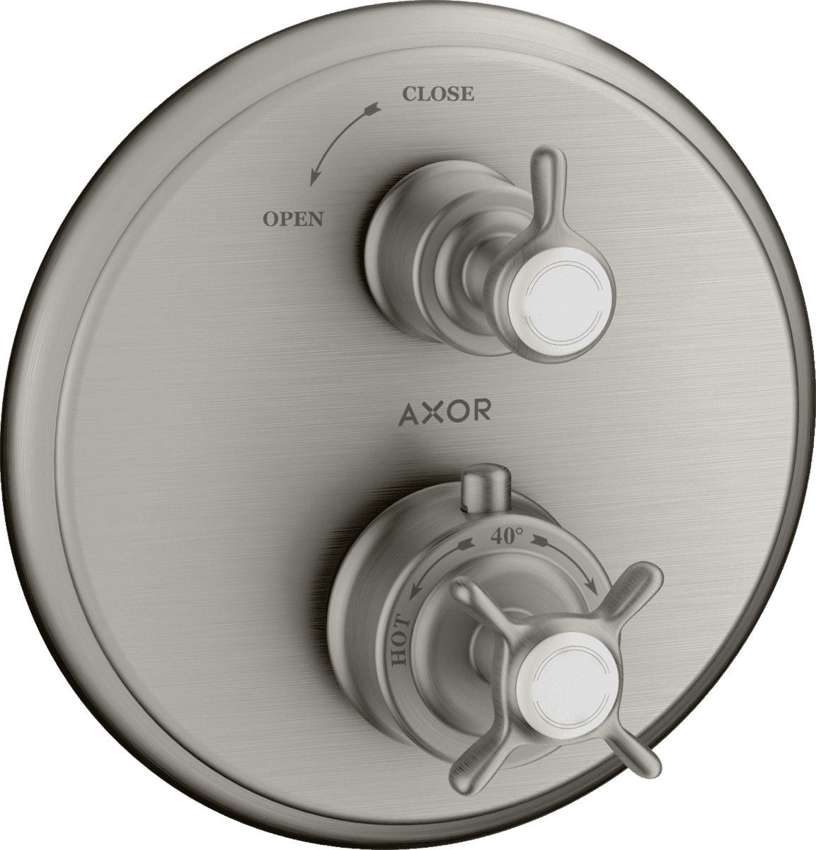 Obrázek HANSGROHE Skrytý termostat AXOR Montreux s křížovou rukojetí a uzavíracím ventilem #16800800 - nerezová ocel Optic