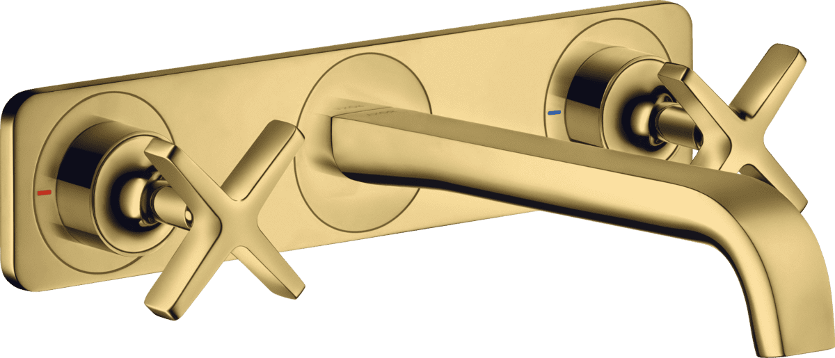 HANSGROHE AXOR Citterio E 3-delikli lavabo bataryası ankastre duvara monte, 220 mm gaga ve plaka ile #36115990 - Parlak Altın Optik resmi