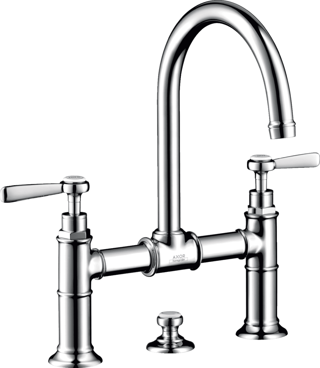 HANSGROHE AXOR Montreux 2-Griff Waschtischarmatur 220 mit Hebelgriffen und Zugstangen-Ablaufgarnitur #16511800 - Edelstahl Optic