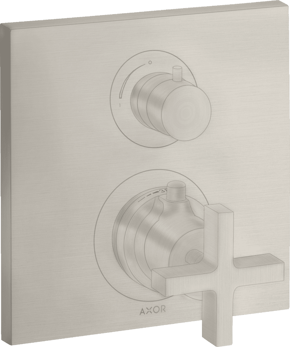 Obrázek HANSGROHE AXOR Citterio skrytý termostat s uzavíracím a přepínacím ventilem a křížovou rukojetí #39725800 - nerezová ocel Optic
