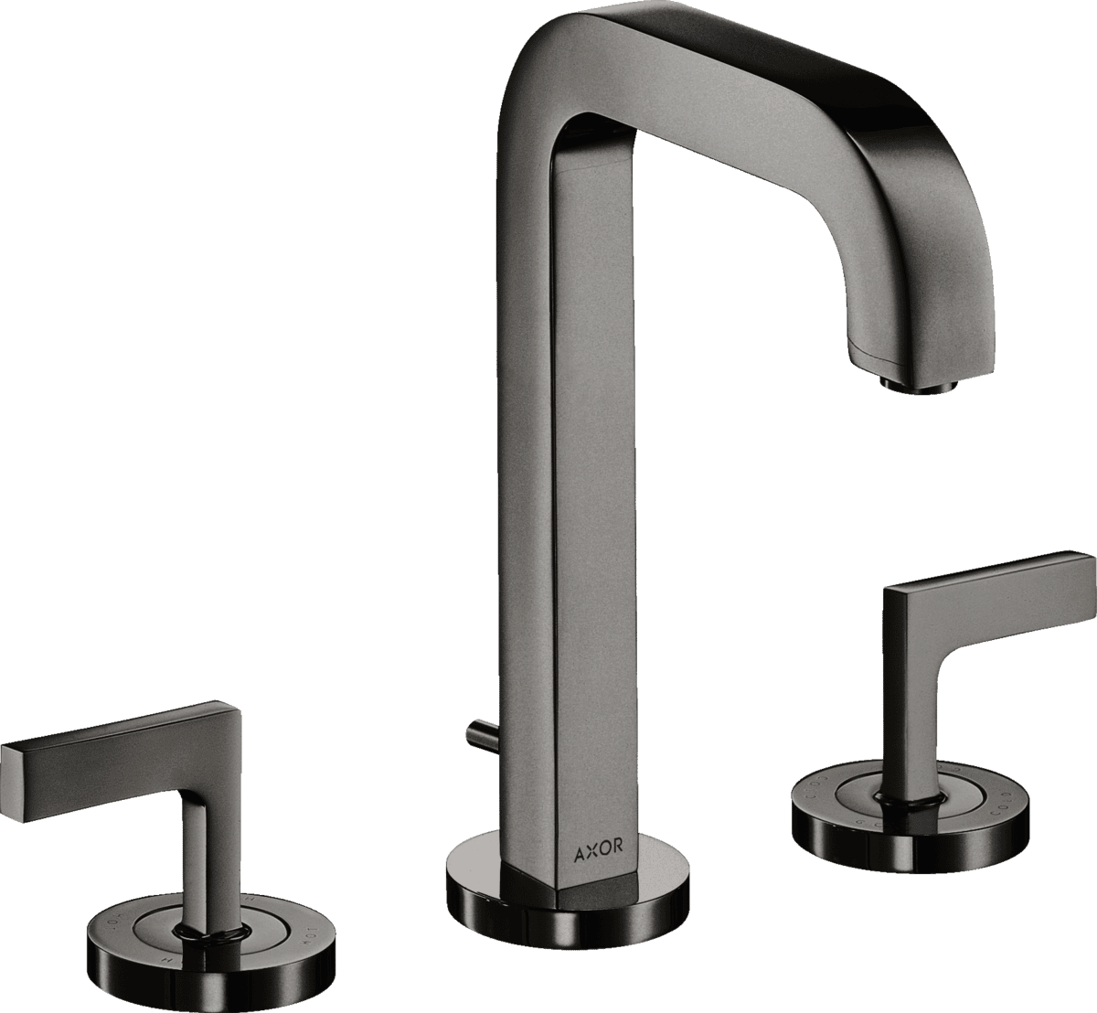 Зображення з  HANSGROHE AXOR Citterio 3-hole basin mixer 170 with spout 140 mm, lever handles, escutcheons and pop-up waste set #39135330 - Polished Black Chrome