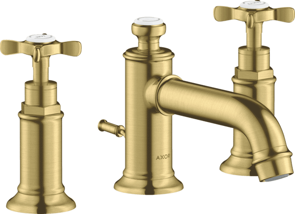 Bild von HANSGROHE AXOR Montreux 3-hole basin mixer 30 with cross handles and pop-up waste set Brushed Brass 16536950