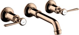 Bild von HANSGROHE AXOR Montreux 3-hole basin mixer for concealed installation wall-mounted with spout 165 - 225 mm and lever handles Polished Red Gold 16534300