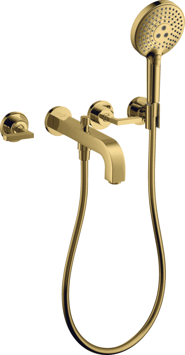 HANSGROHE AXOR Citterio 3-Delikli banyo bataryası, ankastre, duvara monte çubuk volan ve rozet ile #39448990 - Parlak Altın Optik resmi