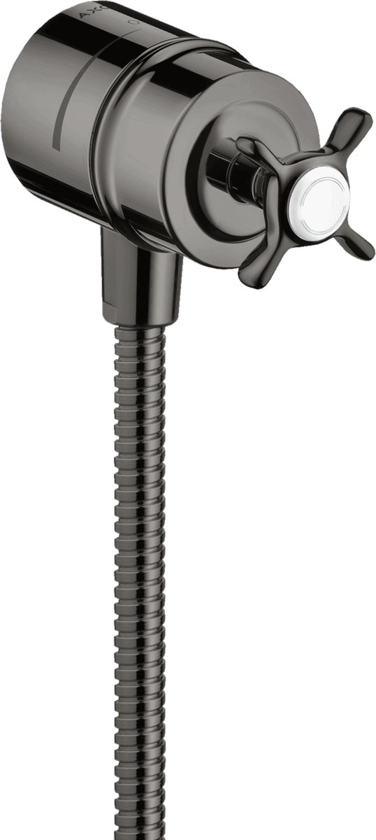 HANSGROHE AXOR Montreux Wandanschluss Stop mit Rückflussverhinderer, Absperrventil und Kreuzgriff #16882330 - Polished Black Chrome