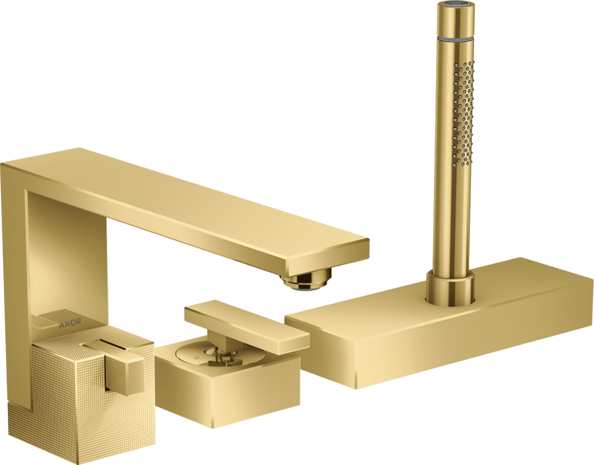 HANSGROHE AXOR Edge 3-Delikli küvet kenarı banyo bataryası elmas kesim #46431990 - Parlak Altın Optik resmi